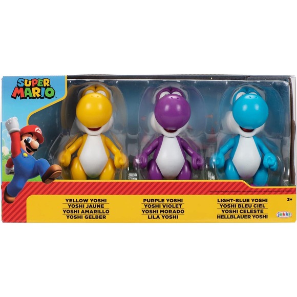 Nintendo Super Mario Yellow, Purple & Light Blue Yoshi Action Figures, 3 Pack - Picture 1 of 3